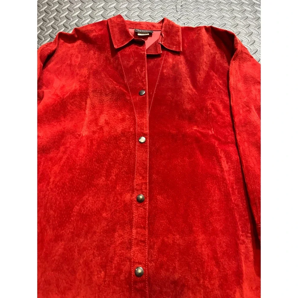 Vintage DA‎ CAVANNA Red Suede Leather Button Up Shirt Jacket Women's Size L